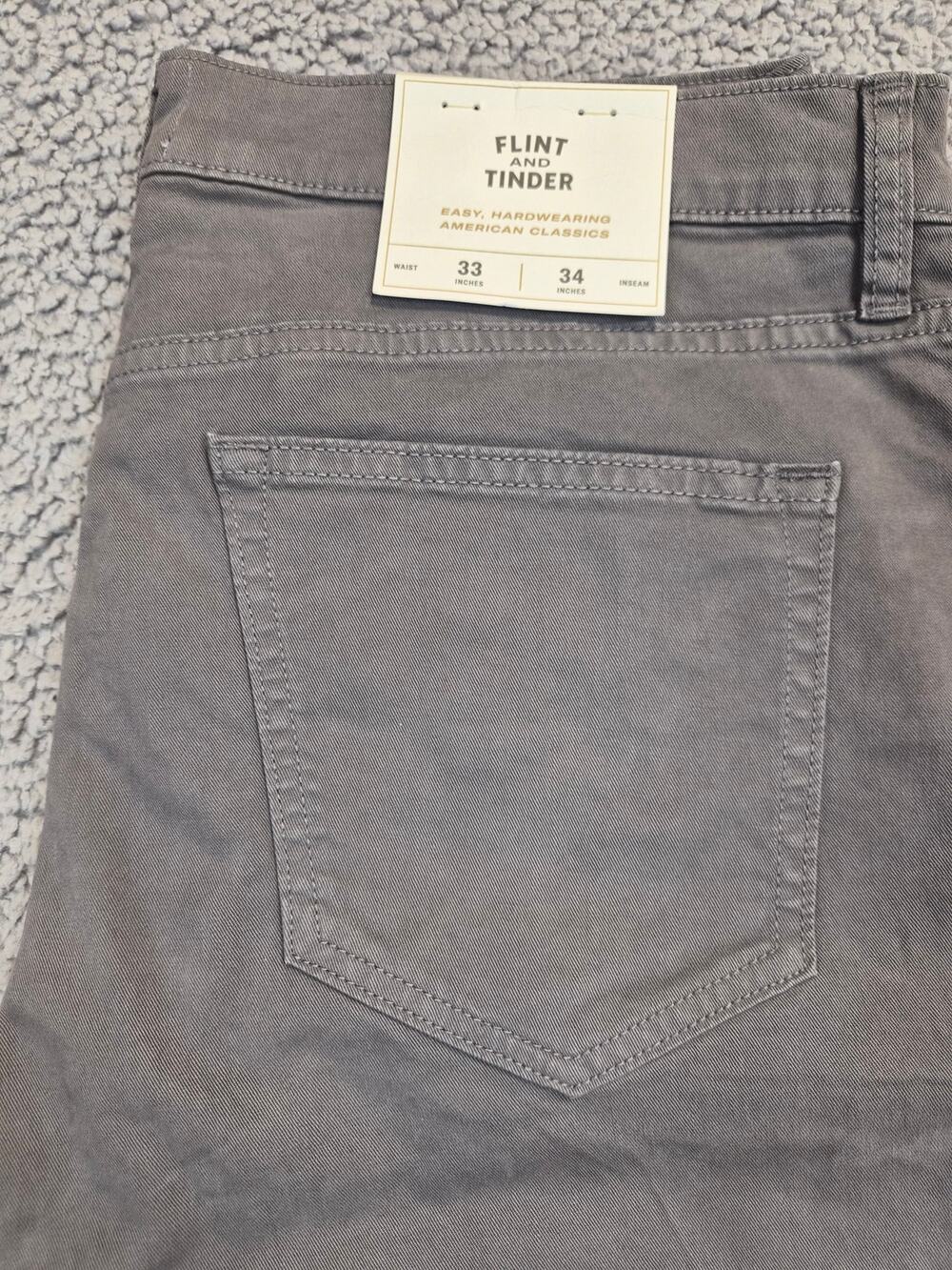 NWT Flint and Tinder Chinos Men's Size 33x34 Gray Slim Fit (1359)